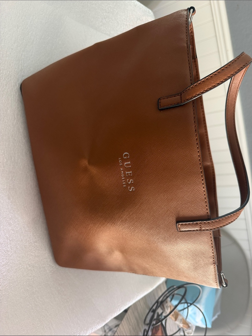 GUESS Metallic Copper Brown Tote with Top Handles
